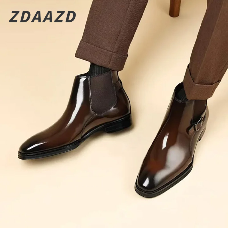 Men's pointed toe British leather boots