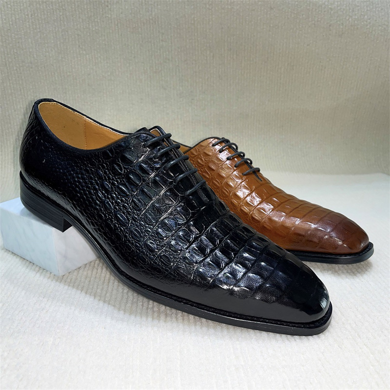 New crocodile-embossed leather shoes