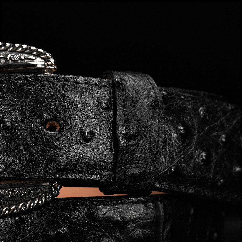 Premium Pure Natural Black Ostrich Leather Belt