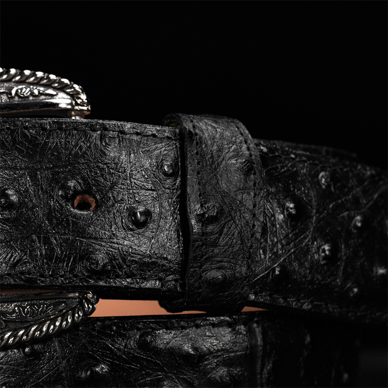 Premium Pure Natural Black Ostrich Leather Belt