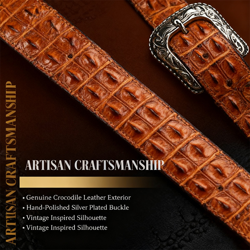 Men's premium brown crocodile leather belt