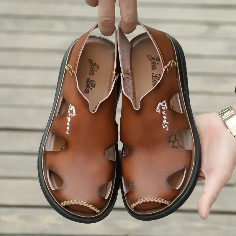 Waterproof non-slip soft sole breathable cowhide sandal slippers-Zdaazd