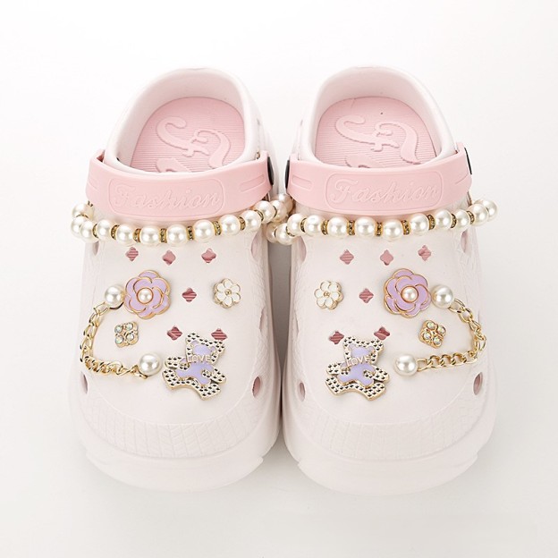 Hole shoes accessories diy pearl metal rhinestone chain decorative buckle-Zdaazd