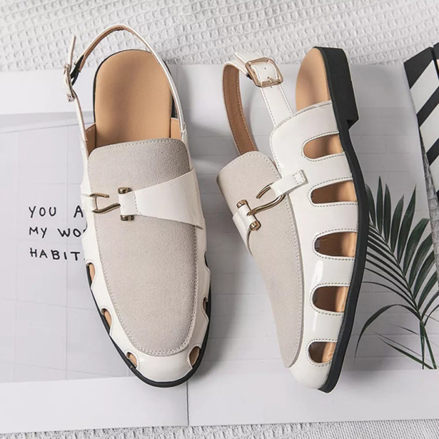 Baotou Breathable Hollow Out Cowhide Men's Beach Shoes