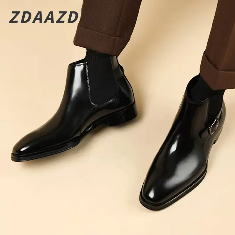 Men's pointed toe British leather boots