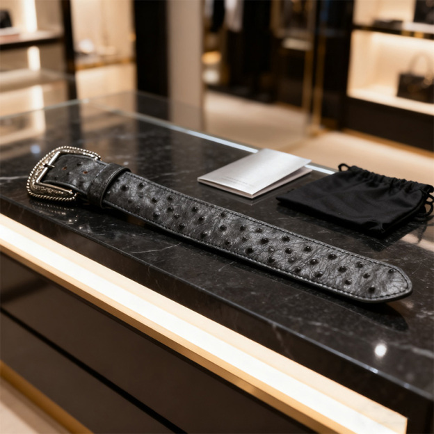 Pure natural high-quality ostrich leather belt