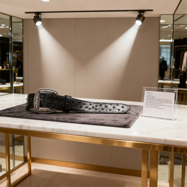 Premium Pure Natural Black Ostrich Leather Belt