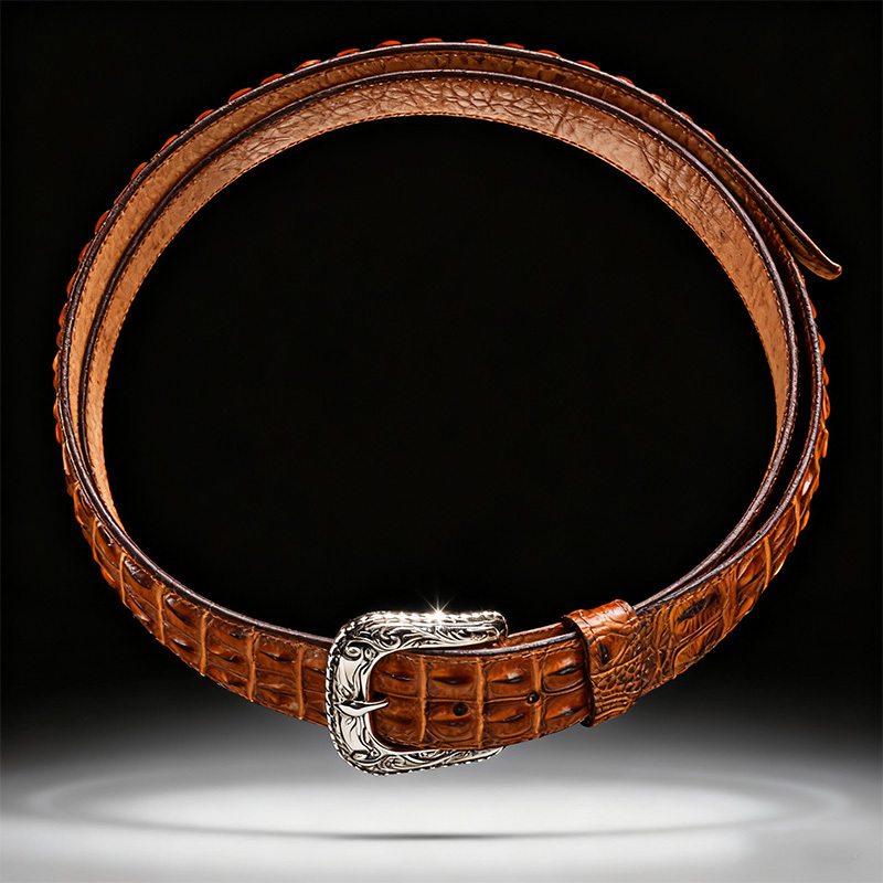 Men's premium brown crocodile leather belt
