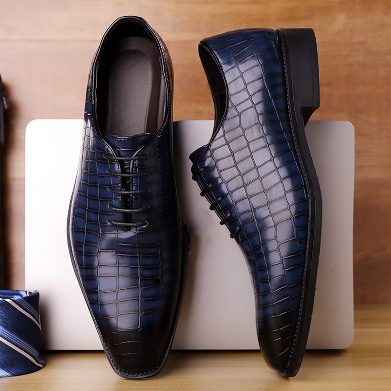 Formal Crocodile Lace-up Pointed Toe Men's Leather Shoes