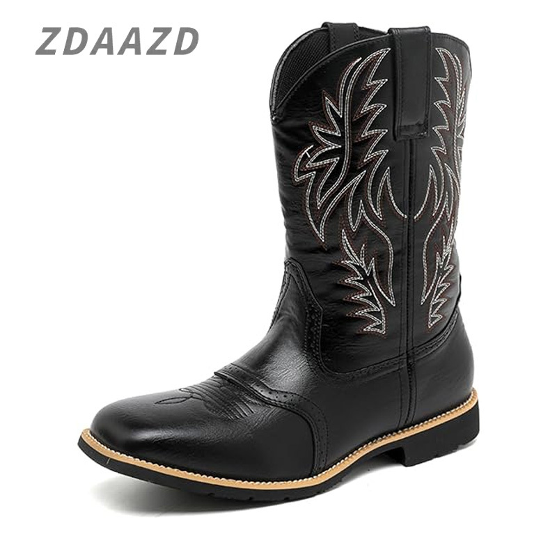 High-top embroidered vintage cowboy boots