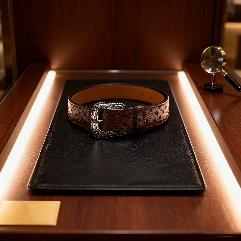 Pure natural wine red ostrich leather belts