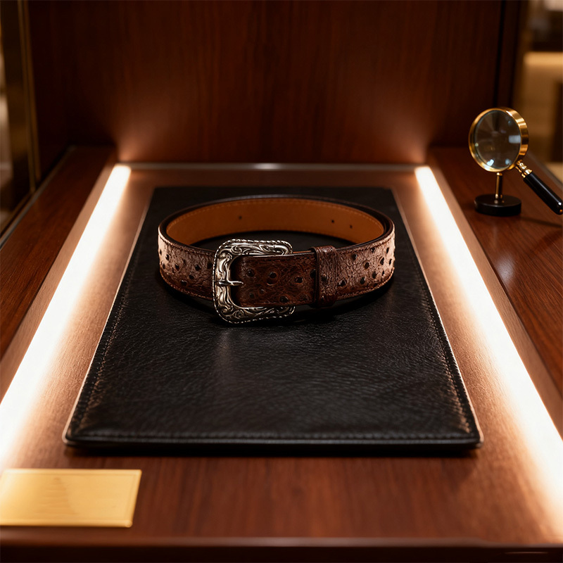 Pure natural wine red ostrich leather belts