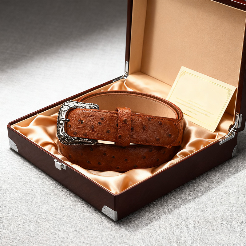 Pure natural high-quality light brown ostrich leather belt