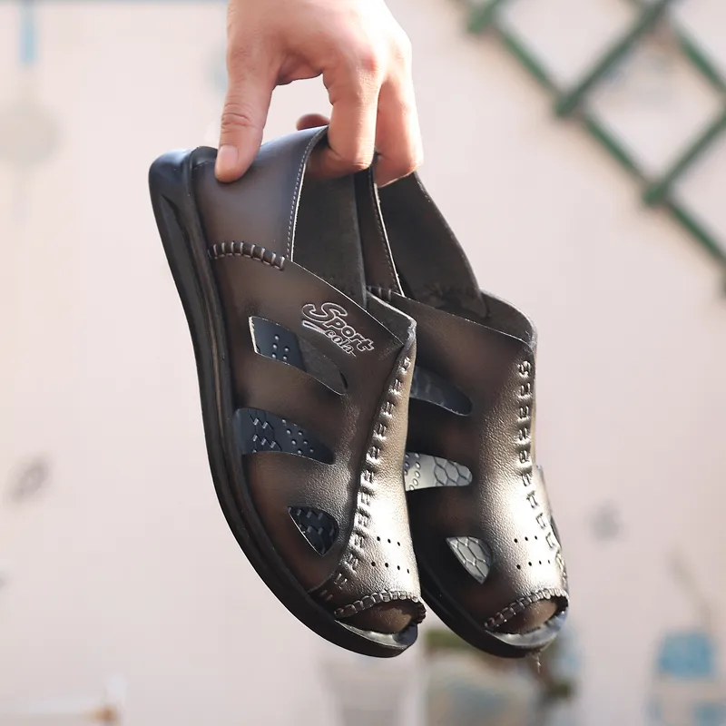 Cowhide summer waterproof, non-slip and breathable slippers for men-Zdaazd