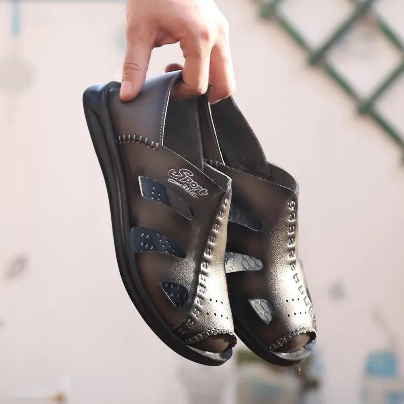 Cowhide summer waterproof, non-slip and breathable slippers for men-Zdaazd