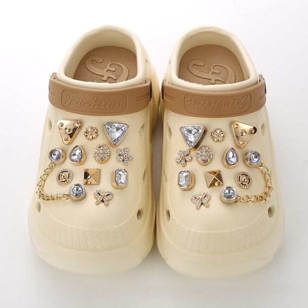 Hole shoes accessories diy pearl metal rhinestone chain decorative buckle-Zdaazd