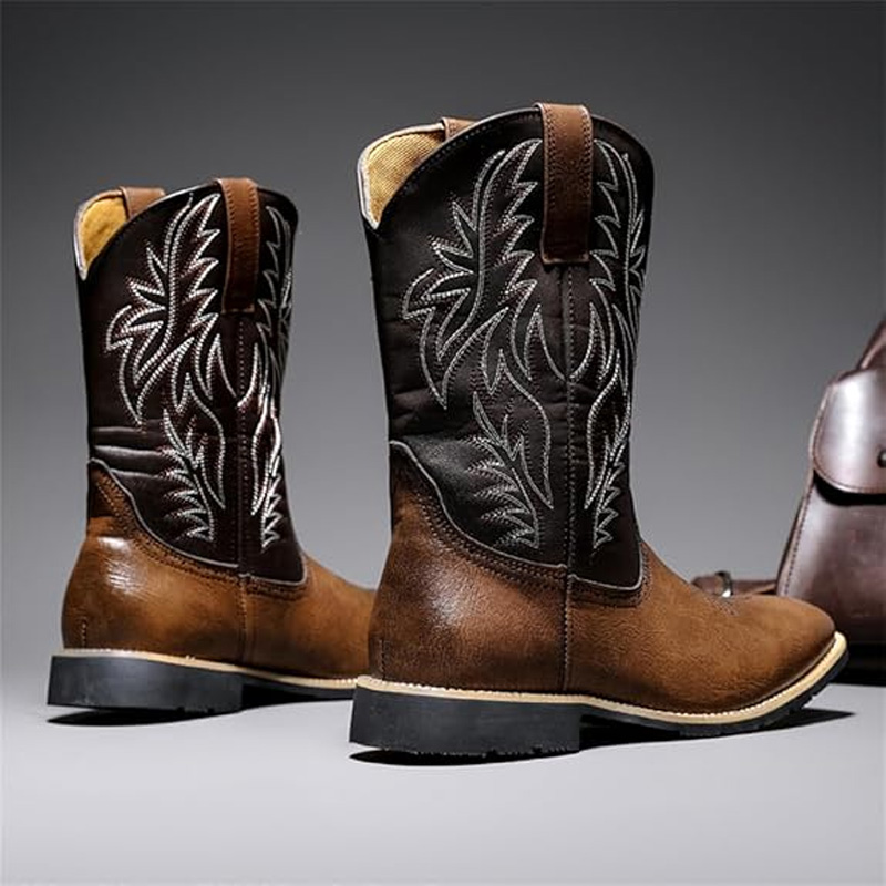 High-top embroidered vintage cowboy boots