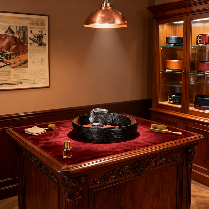 Premium Pure Natural Black Ostrich Leather Belt