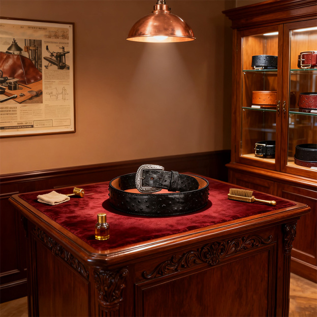 Premium Pure Natural Black Ostrich Leather Belt