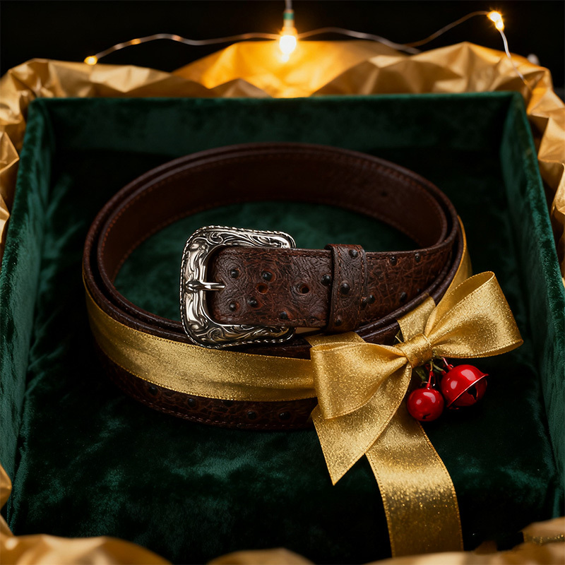 Pure natural wine red ostrich leather belts