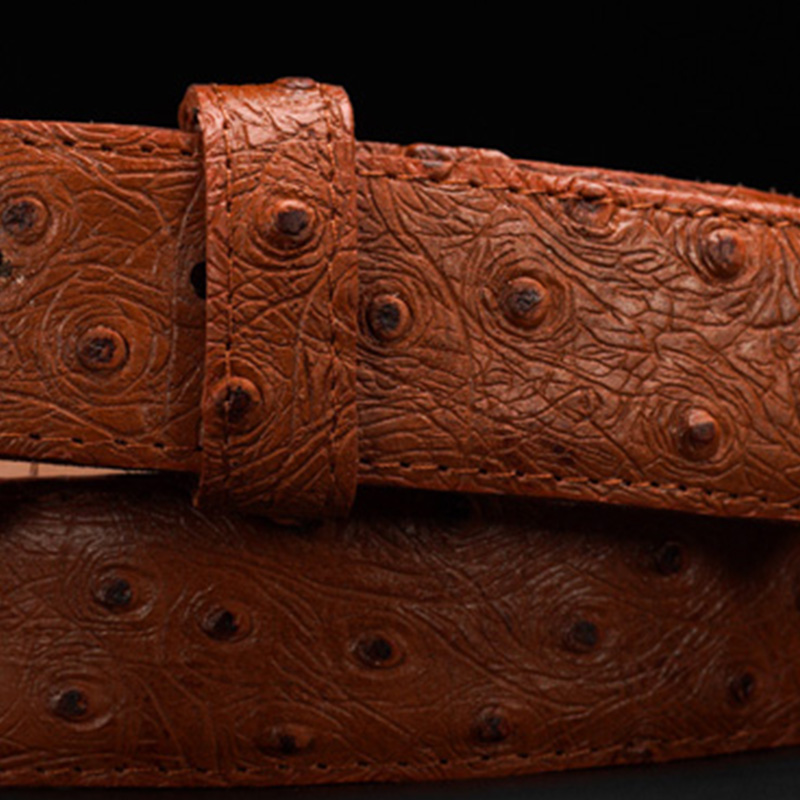 Pure natural high-quality light brown ostrich leather belt