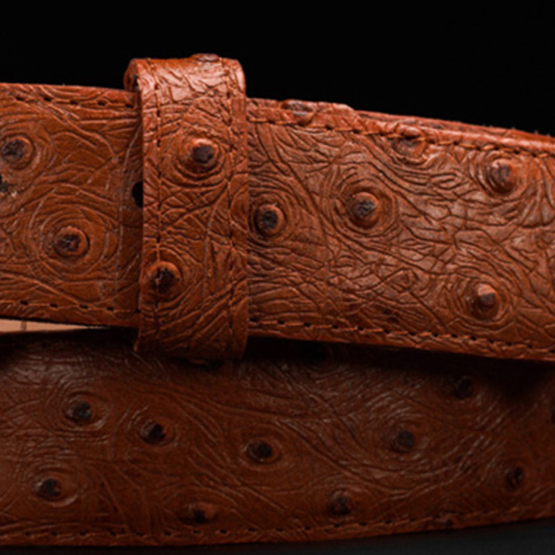 Pure natural high-quality light brown ostrich leather belt
