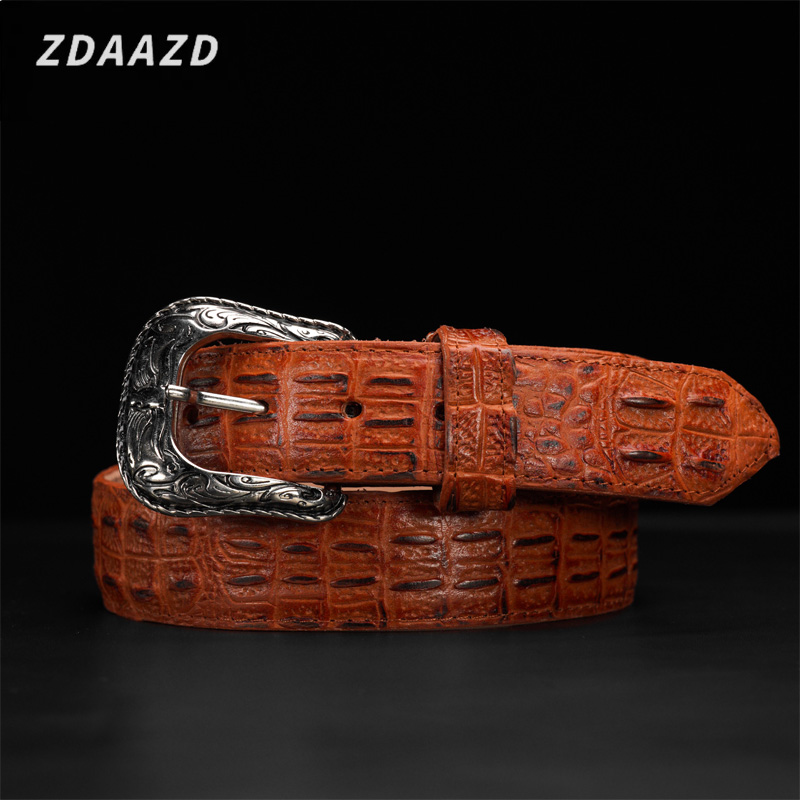 Men's premium brown-red crocodile leather belt