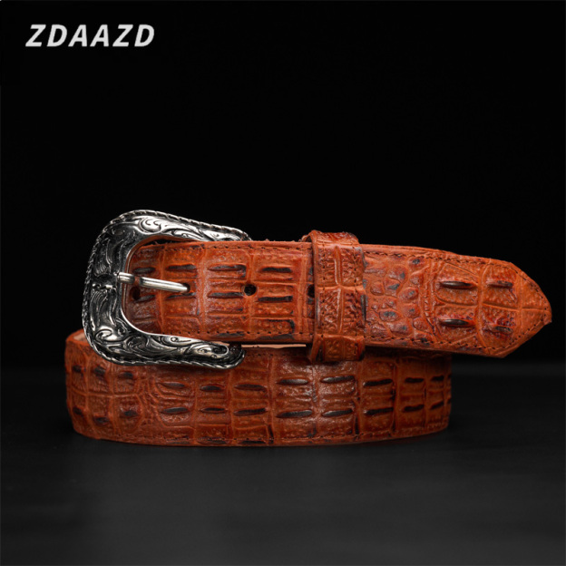 Men's premium brown-red crocodile leather belt