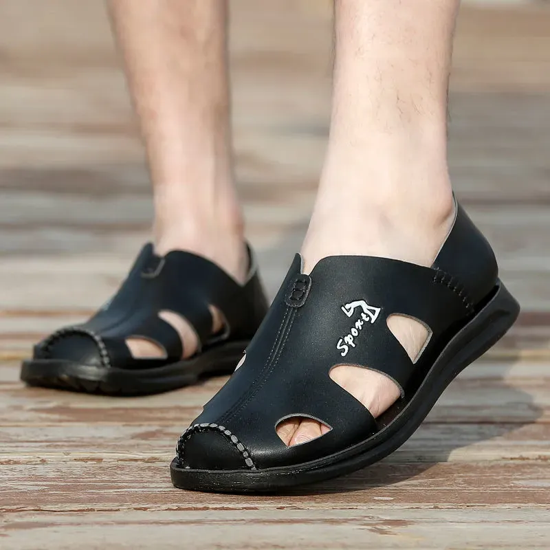 Cow Leather Sandals Slippers Casual Beach Shoes Dual Use-Zdaazd