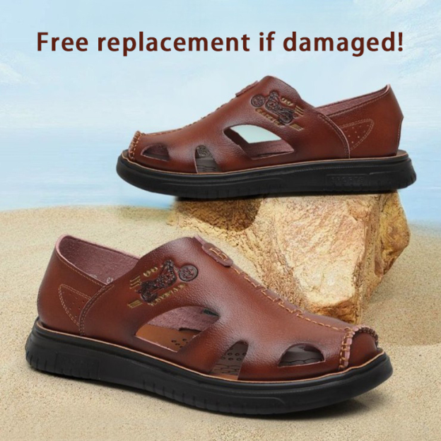 Cowhide Flat Soft Bottom Non-Slip Men's Sandals-Zdaazd