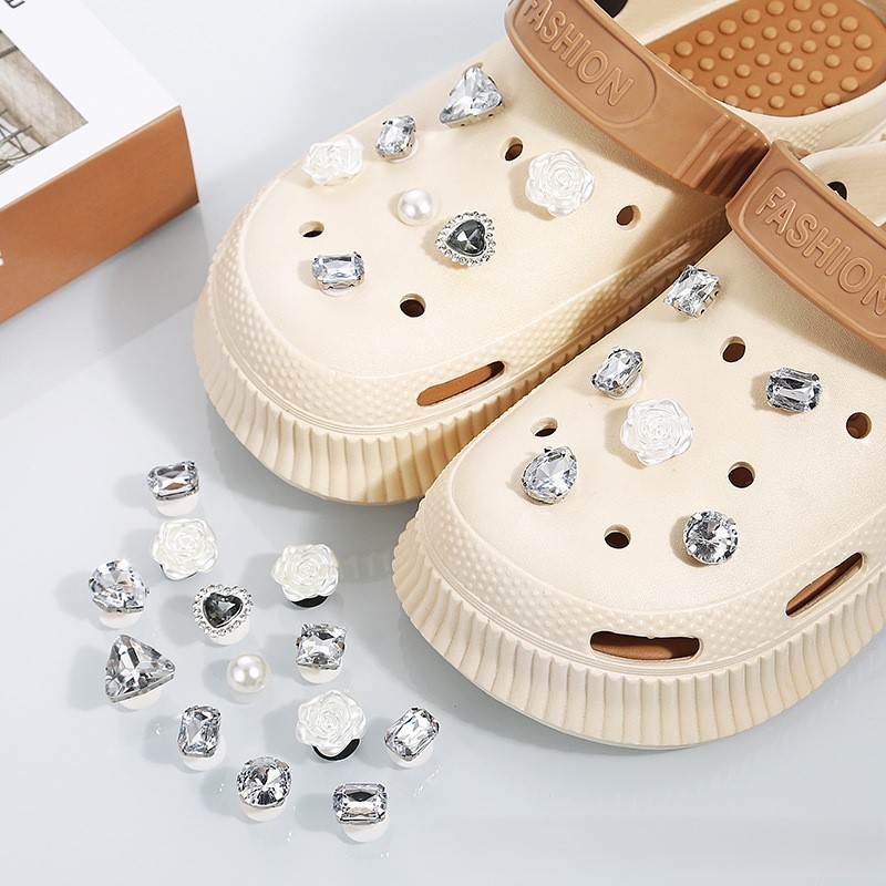 Hole shoes accessories diy pearl metal rhinestone chain decorative buckle-Zdaazd