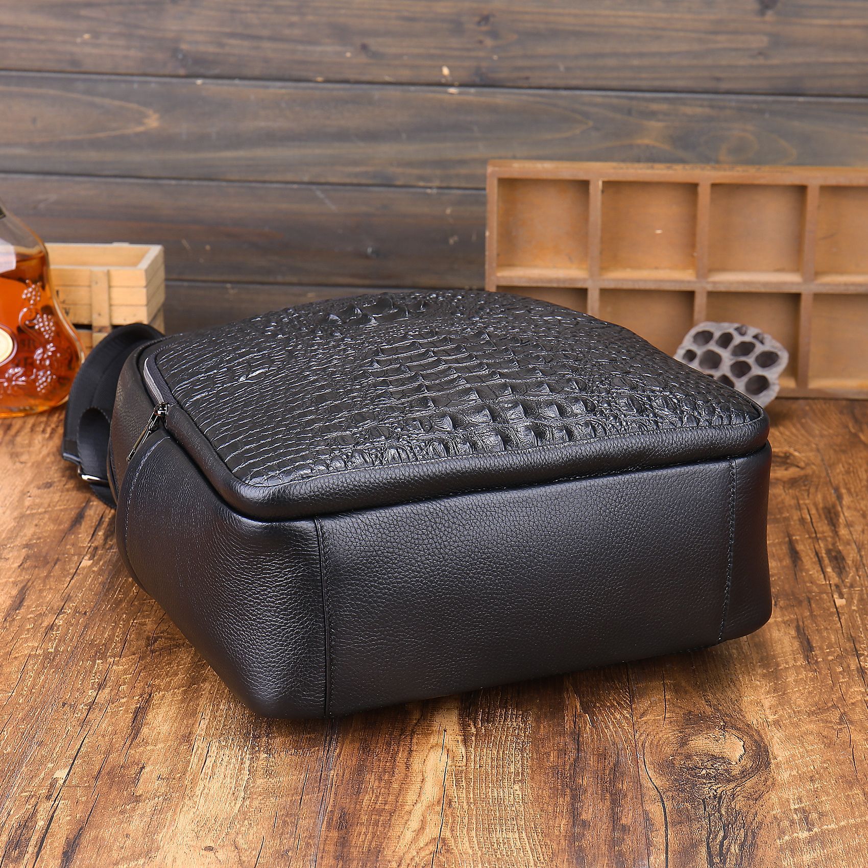 Crocodile leather simple leisure computer shoulder bag large capacity lightweight travel bag-Zdaazd