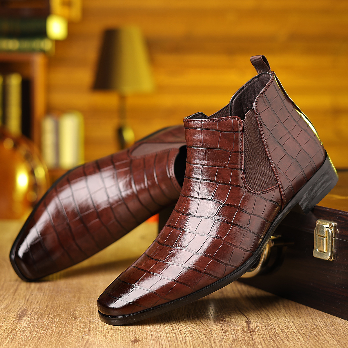 Men's Crocodile Chelsea Boots-Zdaazd