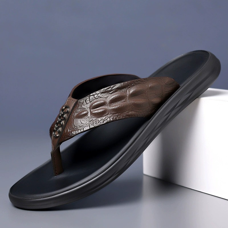  Crocodile Leather Fashion Flip Flops Clip Toe Beach Shoes Sandals-Zdaazd