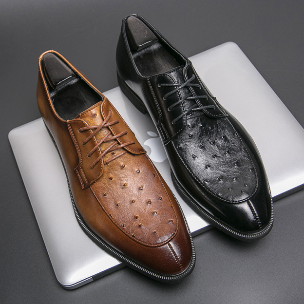 Business casual ostrich leather lace-up shoes for men-Zdaazd