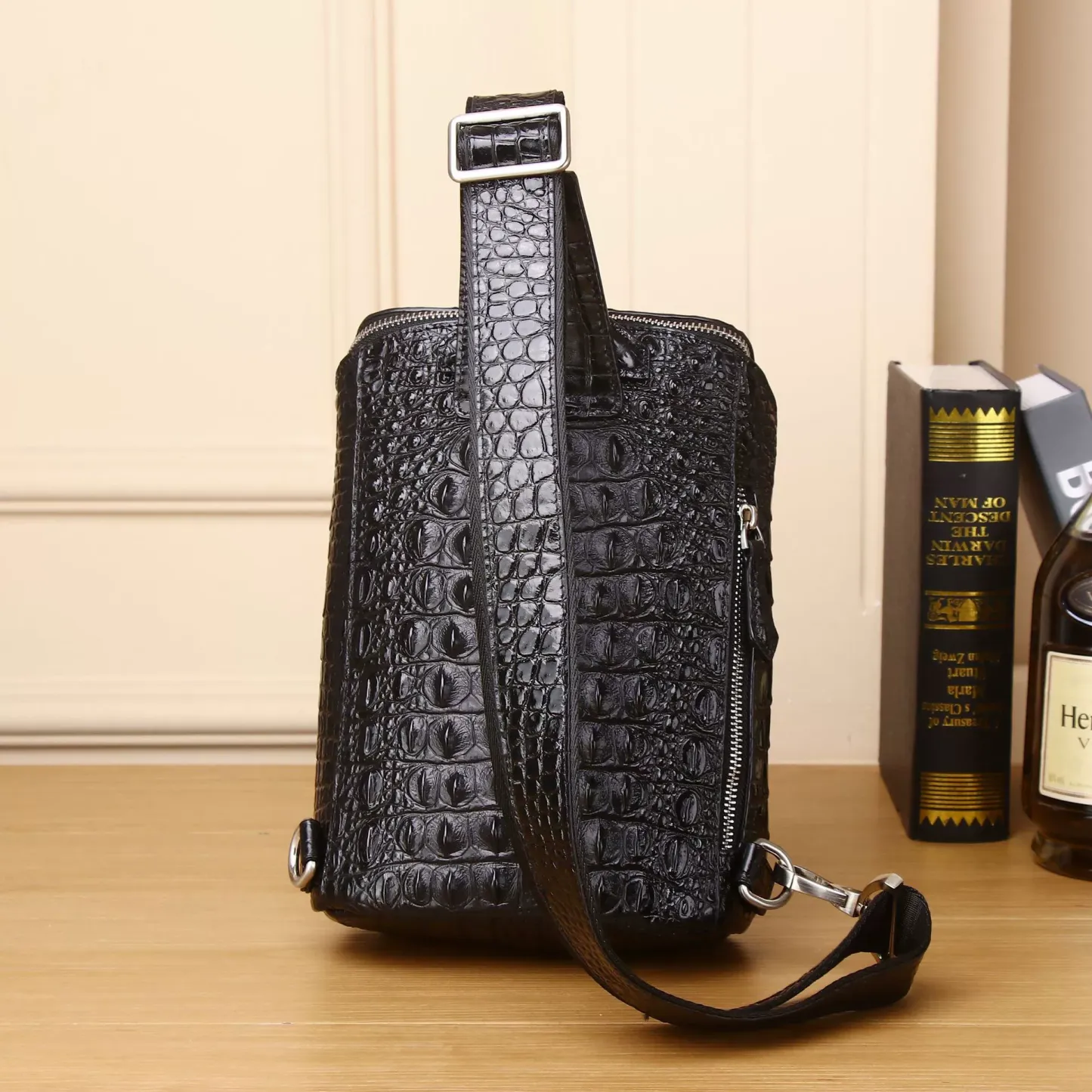 Crocodile Leather Chest Bag Slanting Crossbody Bag Shoulder Casual Men's Bag-Zdaazd