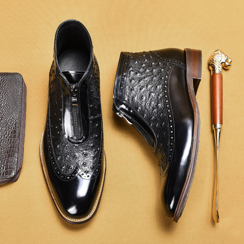 British style retro ostrich leather boots-Zdaazd