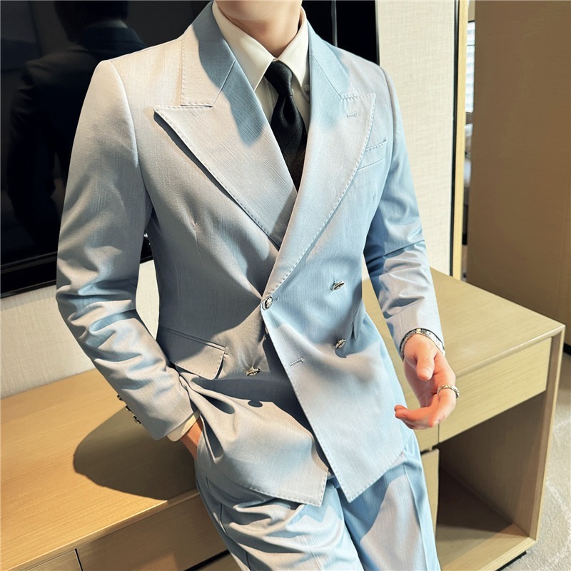 Men's double-breasted push-button collar slim-fit suit