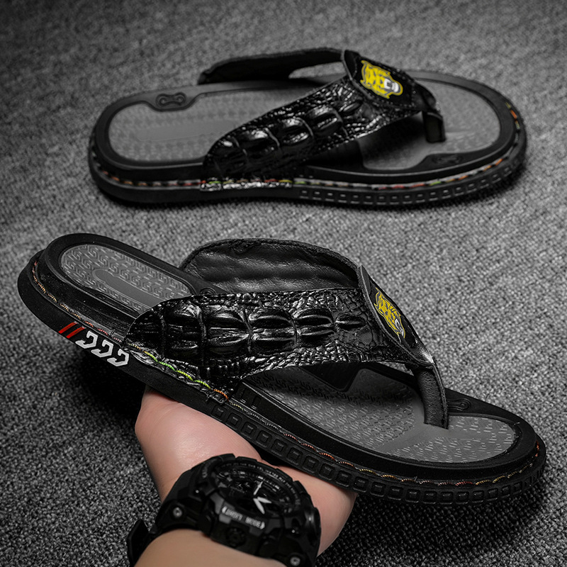 Crocodile Leather Thongs Breathable Casual Men's Shoes-Zdaazd