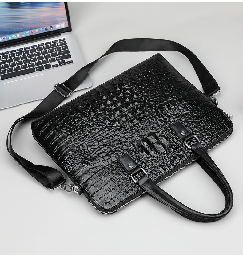 Crocodile Leather Handbag Men's Business Briefcase Crossbody Computer Bag-Zdaazd