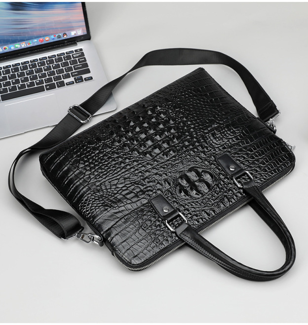 Crocodile Leather Handbag Men's Business Briefcase Crossbody Computer Bag-Zdaazd