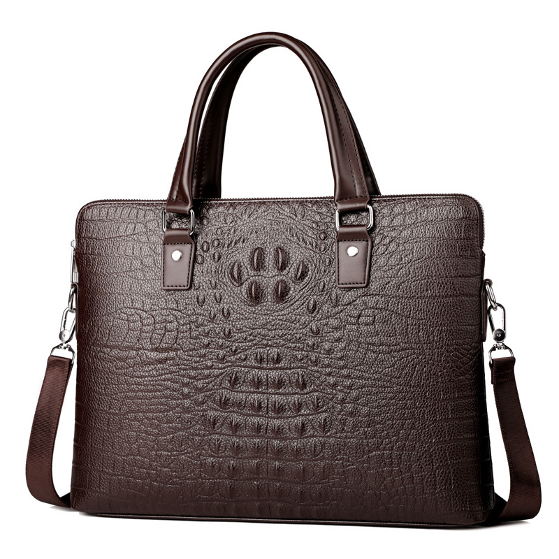 Crocodile Leather Handbag Men's Business Briefcase Crossbody Computer Bag-Zdaazd