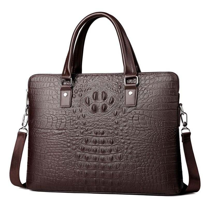 Crocodile Leather Handbag Men's Business Briefcase Crossbody Computer Bag-Zdaazd