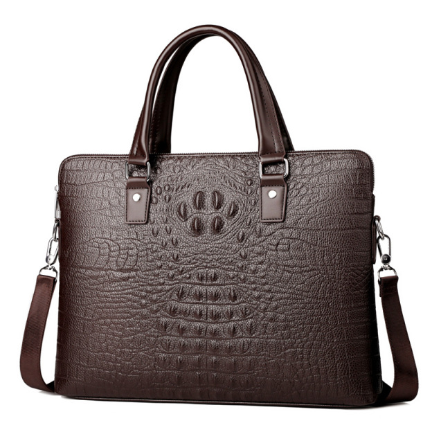 Crocodile Leather Handbag Men's Business Briefcase Crossbody Computer Bag-Zdaazd