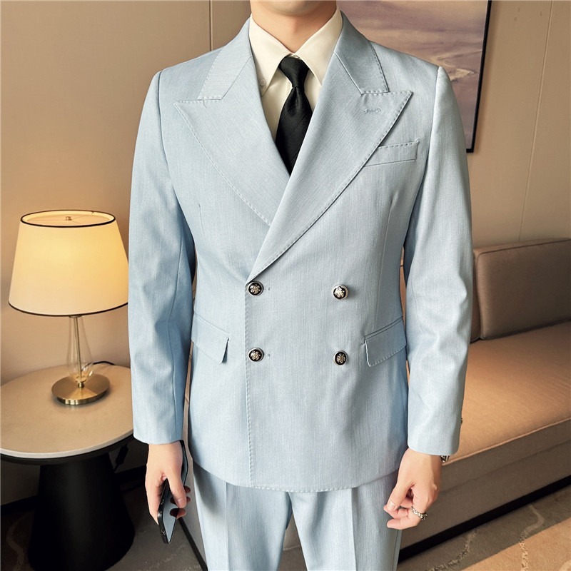Men's double-breasted push-button collar slim-fit suit