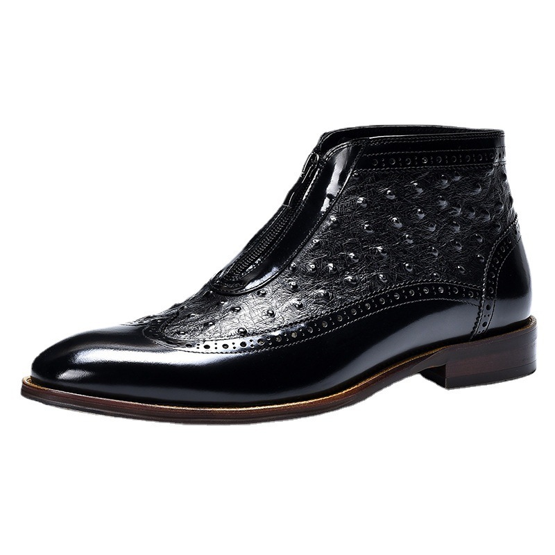 British style retro ostrich leather boots-Zdaazd