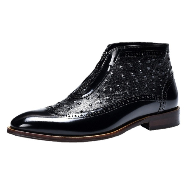 British style retro ostrich leather boots-Zdaazd