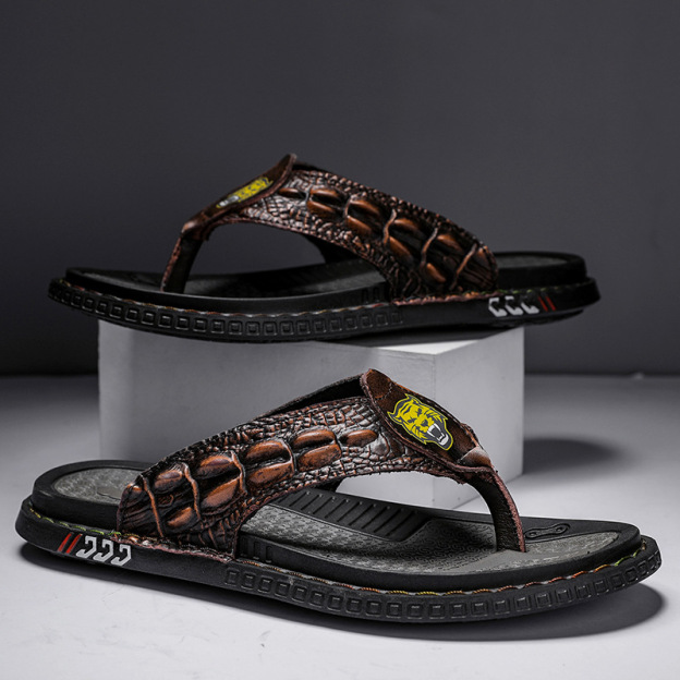 Crocodile Leather Thongs Breathable Casual Men's Shoes-Zdaazd