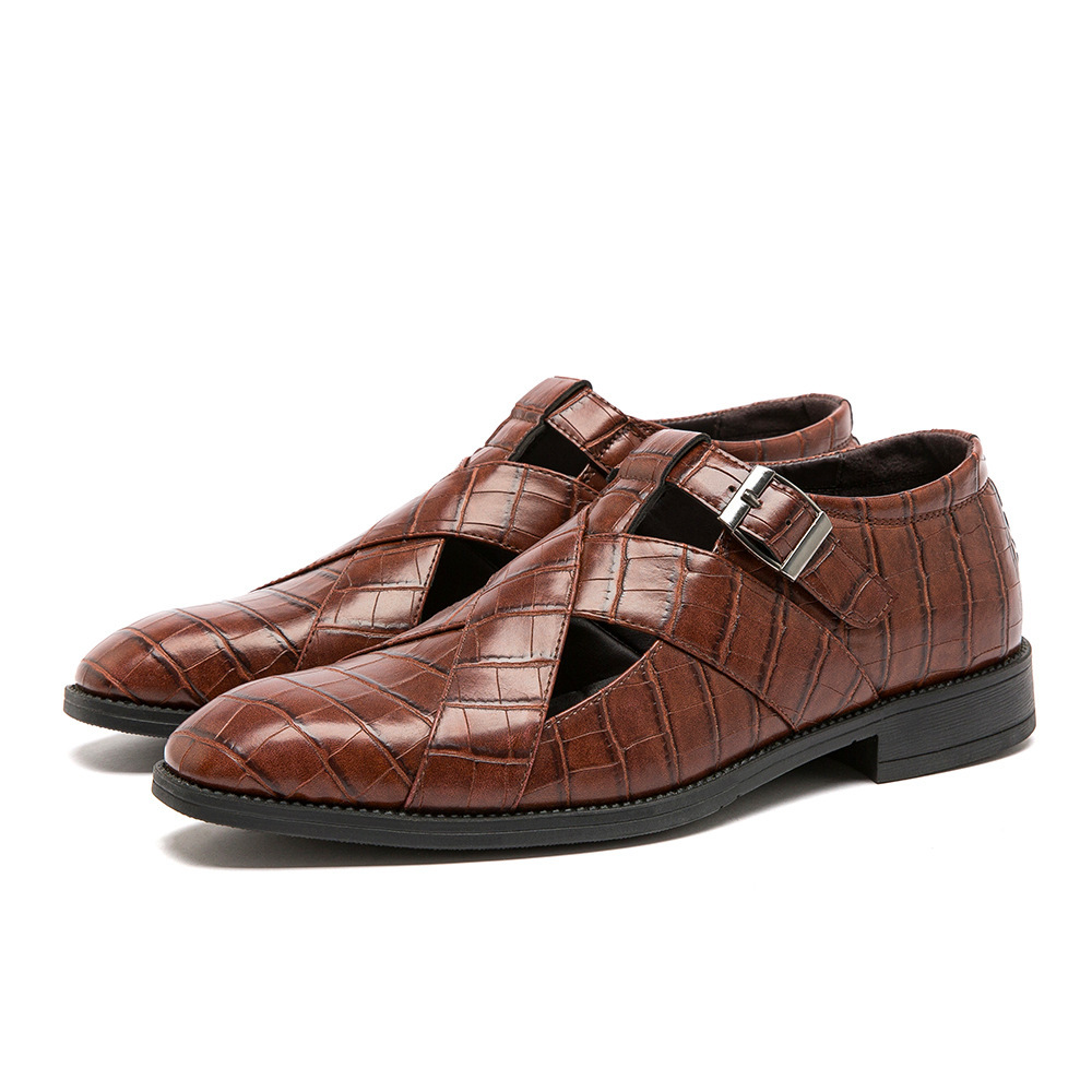  Crocodile Leather Baotou Men's Hollowed Out Summer Outside Sandals -Zdaazd