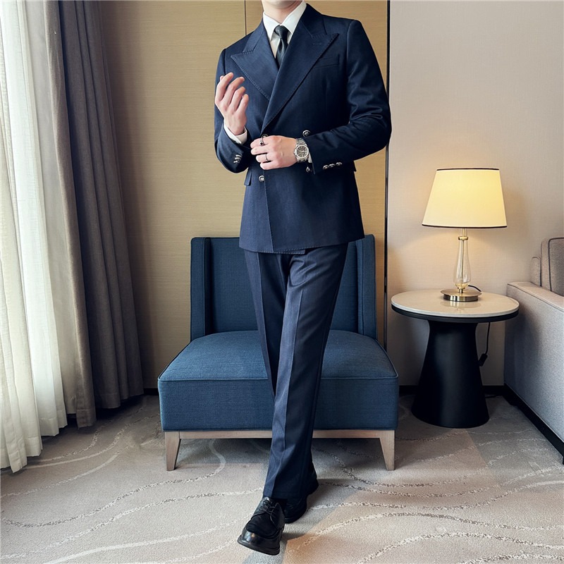 Men's double-breasted push-button collar slim-fit suit